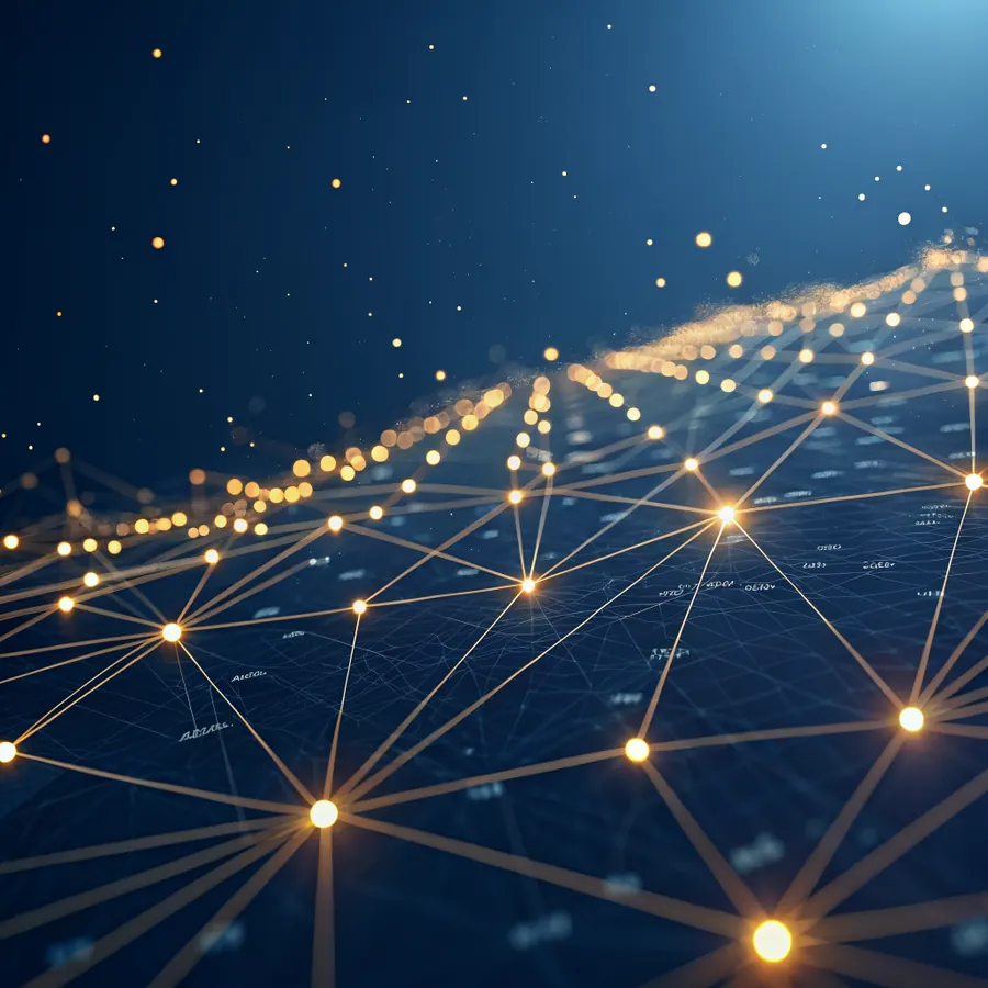 Réseau de données ascendant symbolisant l'accompagnement des équipes dans l'adoption de l'IA