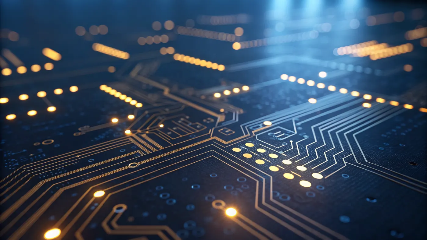 Circuit imprimé illuminé symbolisant l'intelligence artificielle